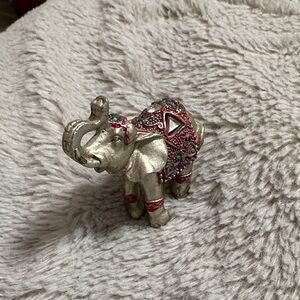 Decorative Silver Elephant Figurine with Red Accents
